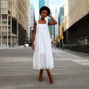 Ella by Rafaella Women’s White Tiered Eyelet Midi Dress Sz Large